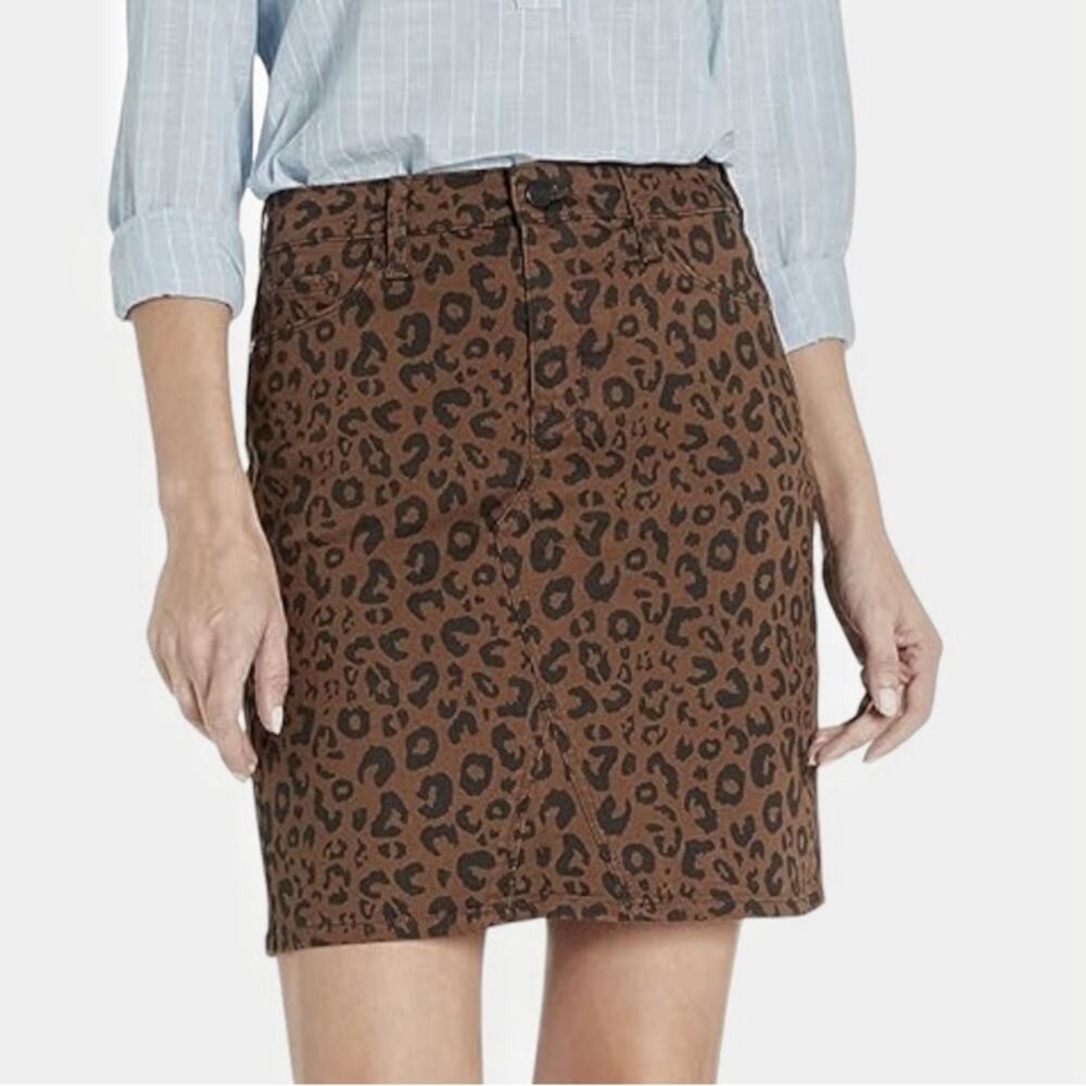 Sanctuary Sia Leopard Denim Skirt Womens SZ 26 XS Brown Black Mini Short Stretch